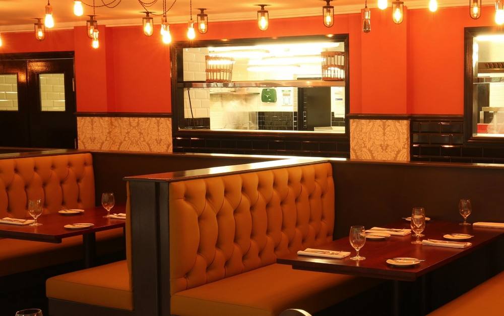 Buttoned-back booth seating